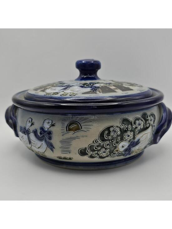 Other - Vintage Handmade Studio Pottery Lidded Dish Signed Duck Floral Stoneware Cottage